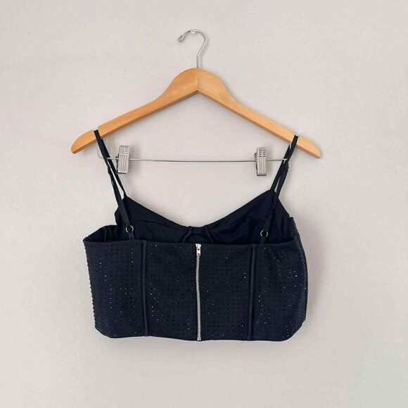 ASOS Design Black Crystal Stud Hot Fix Corset Top Size 12 - Picture 5 of 6